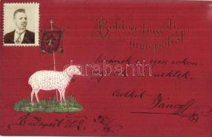 1902 Húsvéti üdvözlőlap / Easter greeting card with photo stamp, Emb.