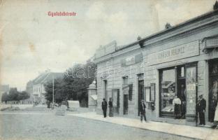 Gyulafehérvár, Karlsburg, Alba Iulia; Vár utca, Schäser Ferenc könyv és papírkereskedése / street view with paper and book shop (EB)