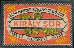cca 1920-1940 Király-sör, sörcímke, Kőbánya Első Magyar Részvény Serfőzde, 7x11 cm.