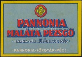 cca 1940 Pannonia Maláta Pezsgő, sörcímke, Pannonia Sörfőző Rt. Pécs, 8x12 cm.