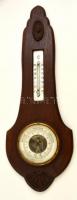 XX. sz. eleje: Antik L. Door márkájú, jelzett barométer és hőmérő faragott fa kerettel / Vintage barometer 52 cm
