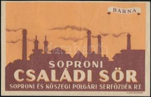 cca 1940 Soproni Családi Sör (barna), sörcímke, Soproni és Kőszegi Polgári Serfőzdék, Klösz Bp., 7x12 cm.