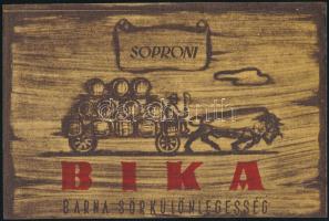 cca 1930-1940 Bika barna sörkülönlegesség, sörcímke, Soproni [és Kőszegi Polgári Serfőzdék], 8x12 cm