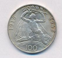 Csehszlovákia 1948. 100K Ag "Függetlenség" T:1-,2 Czechoslovakia 1948. 100 Korun Ag "...