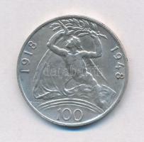 Csehszlovákia 1948. 100K Ag "Függetlenség" T:1-,2 Czechoslovakia 1948. 100 Korun Ag "...