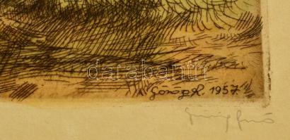 Görög Rezső (1930-): Május. Színezett rézkarc, karton, jelzett, 28×46 cm