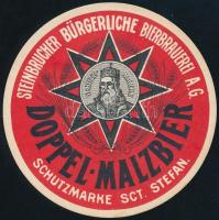 cca 1930 Doppel-Malzbier, Dupla Maláta Sör, sörcímke, Kőbányai Polgári Serfőzde, export, 9x9 cm./ cca 1930 Double Malt Beer, beerlabel, Steinbrucher Bürgerliche Bierbrauerei, export, 9x9 cm.