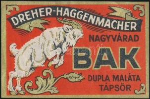 cca 1920 Bak, dupla maláta tápsör, sörcímke, Dreher-Haggenmacher Nagyvárad, lito, 7x11 cm.