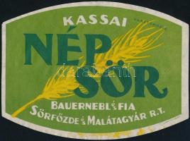 cca 1900-1910 Kassai Nép Sör, sörcímke, Bauernebl és Fia Serfőzde és Malátagyár, Wiko Lit. Kassa, lito, 8x11 cm./ cca 1900-1910 Beerlabel, Bauernebl&Son Košice, Wiko Lit., litography, 8x11 cm.