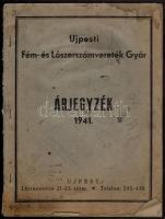 1941 Újpest, Az Újpesti Fém- és Lószerszámvereték Gyár árjegyzéke, foltos, hátlap hiányzik, 35p