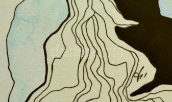 Kun Sarolta (1990-): Statikus dinamika. Akvarell-tus, papír, jelzett, üvegezett, 26×16 cm