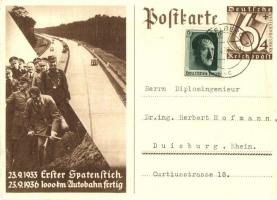 1933 Erster Spatenstich - 1936 1000 km Autobahn fertig / 1933 First Groundbreaking - 1936 1000 km highway completed, Hitler, 6+4 Ga. (fa)