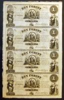 18.. Emigrációs "Kossuth bankók" 1Ft A,B,C,D összefüggő 4-es ívben T:I