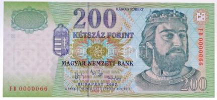 2007. 200Ft alacsony FD 0000066 sorszámmal T:I / Hungary 2007. 200 Forint with low FD 0000066 serial number C:UNC Adamo F53G3