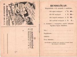 Özv. Almádi Rezsőné M. Osztálysorsjegy Főárusító kihajtható reklámlapja / Hungarian lottery ticket vendors advertisement folding postcard (EK)