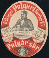 cca 1910-1920 Polgár sör, sörcímke, Kőbányai Polgári Serfőző Rt., szakadt, a szélein vágott, 8x9 cm.