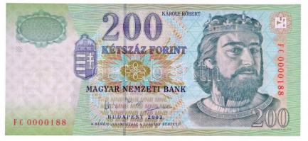 2002. 200Ft alacsony "FC 0000188" T:I / Hungary 2002. 200 Forint with low "FC 0000188" serial number C:UNC Adamo F53C2