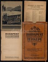 cca 1920-1940 3 db komplett Budapest utcajegyzék térképek nélkül, közlekedési információkkal, hozzá egy szakadozott Budapest útmutató és egy térképtok