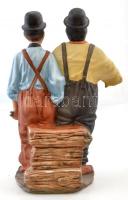 Poema Artistic Emil Cretu Stan és Pan, festett bisquit porcelán, jelzett, kopott, m:31 cm