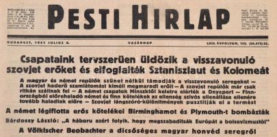 1941 Bp., A Pesti Hírlap LXIII. évfolyamának 152. száma, háborús hírekkel