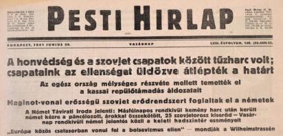 1941 Bp., A Pesti Hírlap LXIII. évfolyamának 146. száma, háborús hírekkel