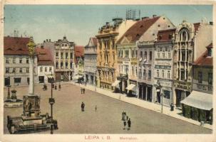 Ceská Lípa, Leipa i. B.; Marktplatz, Sparkasse / market square, shops of Hermann Rösler, Ernst Hanisch, Josef Beckert, Karl Prokop, hotel, savings bank, Ring Cafe (EB)