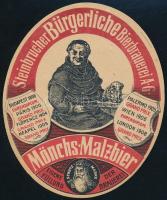 cca 1910-1920 Mönchs Malzbier, malátasör, sörcímke, Kőbányai Polgári Serfőző Rt., export, 8x10 cm./ cca 1910-1920 Mönchs Mazbier, beerlabel, Steinbrucher Bürgerliche Bierbrauerei, export, 8x10 cm.