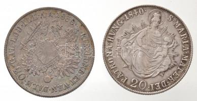 1840B 20kr Ag "V. Ferdinánd" + Ausztria 1838A 20kr Ag "I. Ferdinánd" T:2,2- pati...