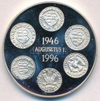 1996. "50 éves a Forint / 1946. augusztus 1. - 1996" jelzett Ag emlékérem (35,32g/0.925/42...