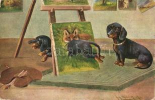 Dachshund dog breed, humour. H.K. & Co.M. Serie 566. s: Aug. Müller (EK)