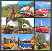 9 db MODERN vonatos és mozdonyos motívumlap, 15 cm x 15 cm-es méretben / 9 MODERN train and railway motive cards (15 cm x 15 cm sized)