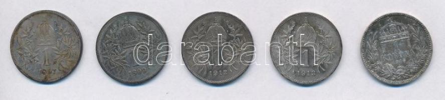 Ausztria 1897-1913. 1K Ag "Ferenc József" (4xklf) + Magyarország 1916KB 1K Ag T:2,2-,3 pat...