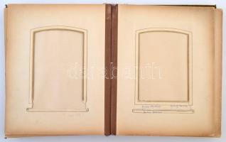 Antik, vászon borítású, szecessziós fémdíszekkel díszített fényképalbum sok férőhellyel megviselt ál...