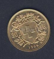 Svájc 1906B 20Fr Au "Vreneli" 6,452g T:1/2 kis k