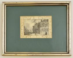 cca 1840 Gand / Gent díszes rézmetszet üvegezett keretben / etching in glazed frame 32x25 cm