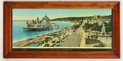 cca 1900 Cote dAzur a francia Riviéra nagyméretű színes kép igényes üvegezett fa keretben / The French Riviera- Large panorama image in glazed wooden frame 66x31 cm