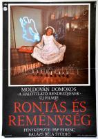 1982 Rontás és reménység filmplakát, rendezte: Moldován Domokos, Balázs Béla Stúdió, apró sarokhiánnyal, 56x39,5 cm