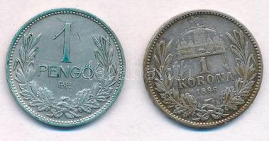 1896KB 1K Ag "Ferenc József" + 1938. 1P Ag T:2-,2