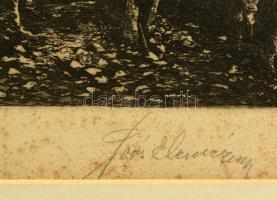 Olvashatatlan jelzéssel: Kiránduló. Rézkarc, karton, foltos, 17×27 cm