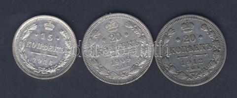 Oroszország 1909. 20k Ag + 1912. 20k Ag + 1916. 15k Ag T:2,3