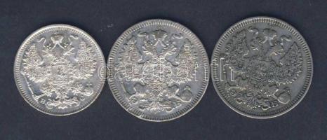 Oroszország 1909. 20k Ag + 1912. 20k Ag + 1916. 15k Ag T:2,3
