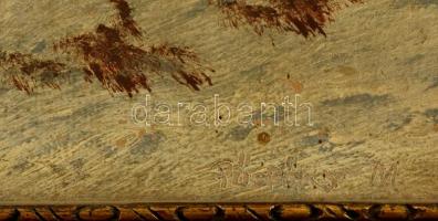 Püspöky jelzéssel: Téli erdei patak. Olaj, karton, sérült, keretben, 35×50 cm