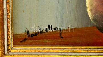 Olvashatatlan jelzéssel: Szegfűs csendélet. Olaj, farost, keretben, 42×25 cm