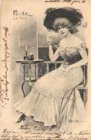 Feuer / le Feu / smoking lady, Art Nouveau s: F. Gareis