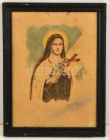 Koszkol jelzéssel: Kis Szent Teréz. Színes litográfia, papír, üvegezett keretben, 26×22 cm