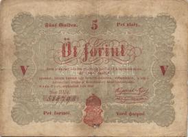 1848. 5Ft "Kossuth bankó" (5x) ritkább variánsú román szöveggel T:IV, benne keskenyre vágo...