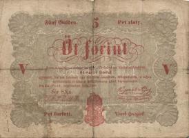 1848. 5Ft "Kossuth bankó" (5x) ritkább variánsú román szöveggel T:IV, benne keskenyre vágo...