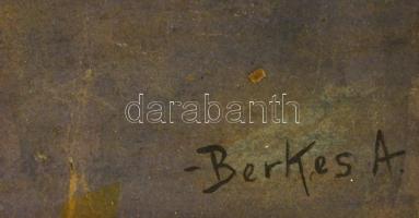 Berkes jelzéssel: Városi forgatag. Vegyes technika, papír, üvegezett keretben, 37×27 cm