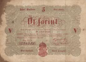 1848. 5Ft "Kossuth bankó" (4x) ritkább variánsú román szöveggel T:III,III/IV