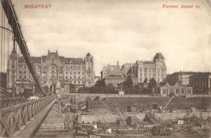 Budapest V. Ferenc József tér, rakpart uszályokkal (EK)